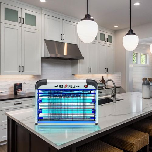 Indoor Electric Bug Zapper Mosquito Lamp with Hanging Chain, UV Light Technology, and Easy Clean Tray for Restaurants, Homes, and Offices